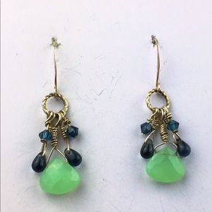 Antique Silver, chalcedony & Czech beaded earrings